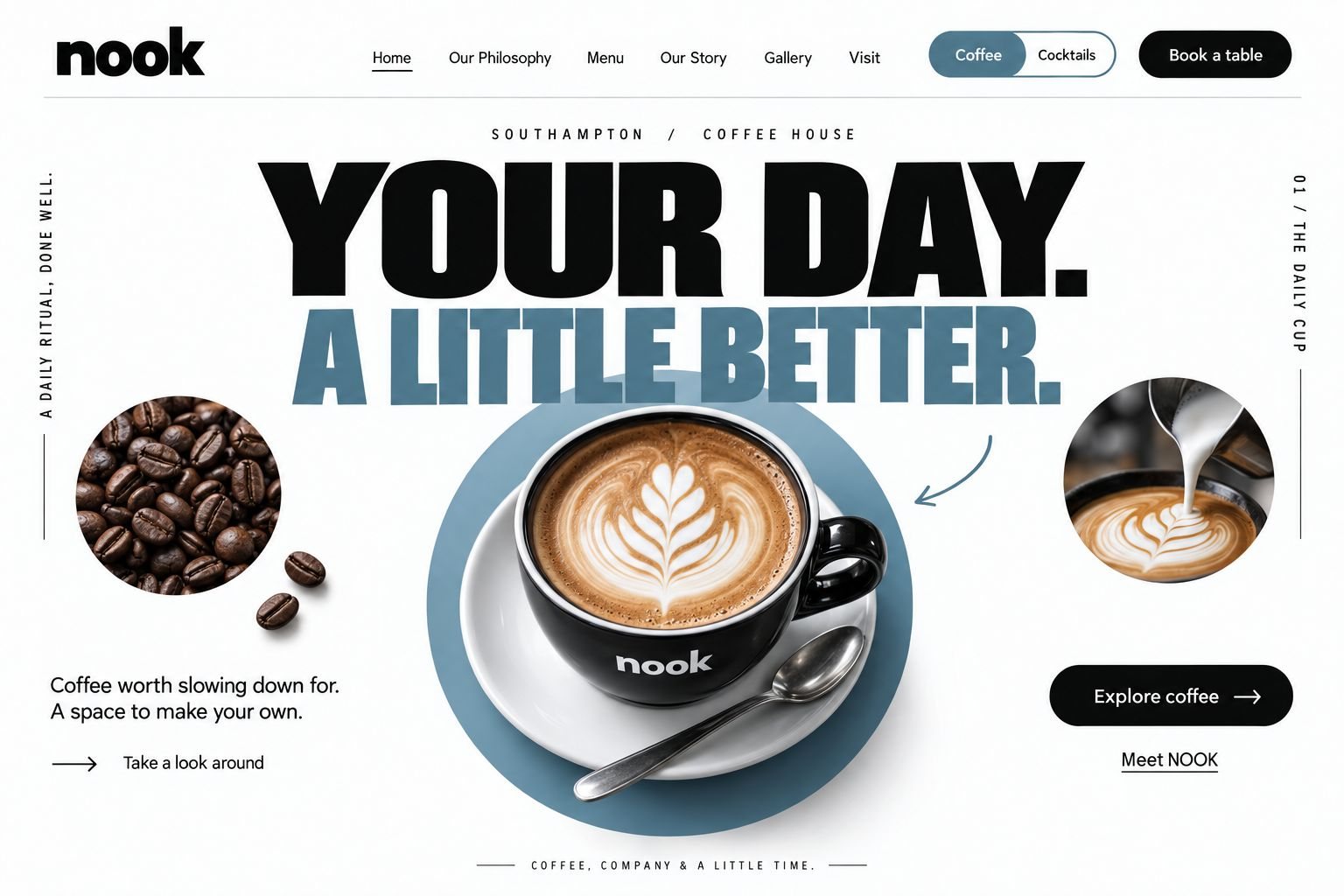 NOOK coffee house website designed by OD Socials