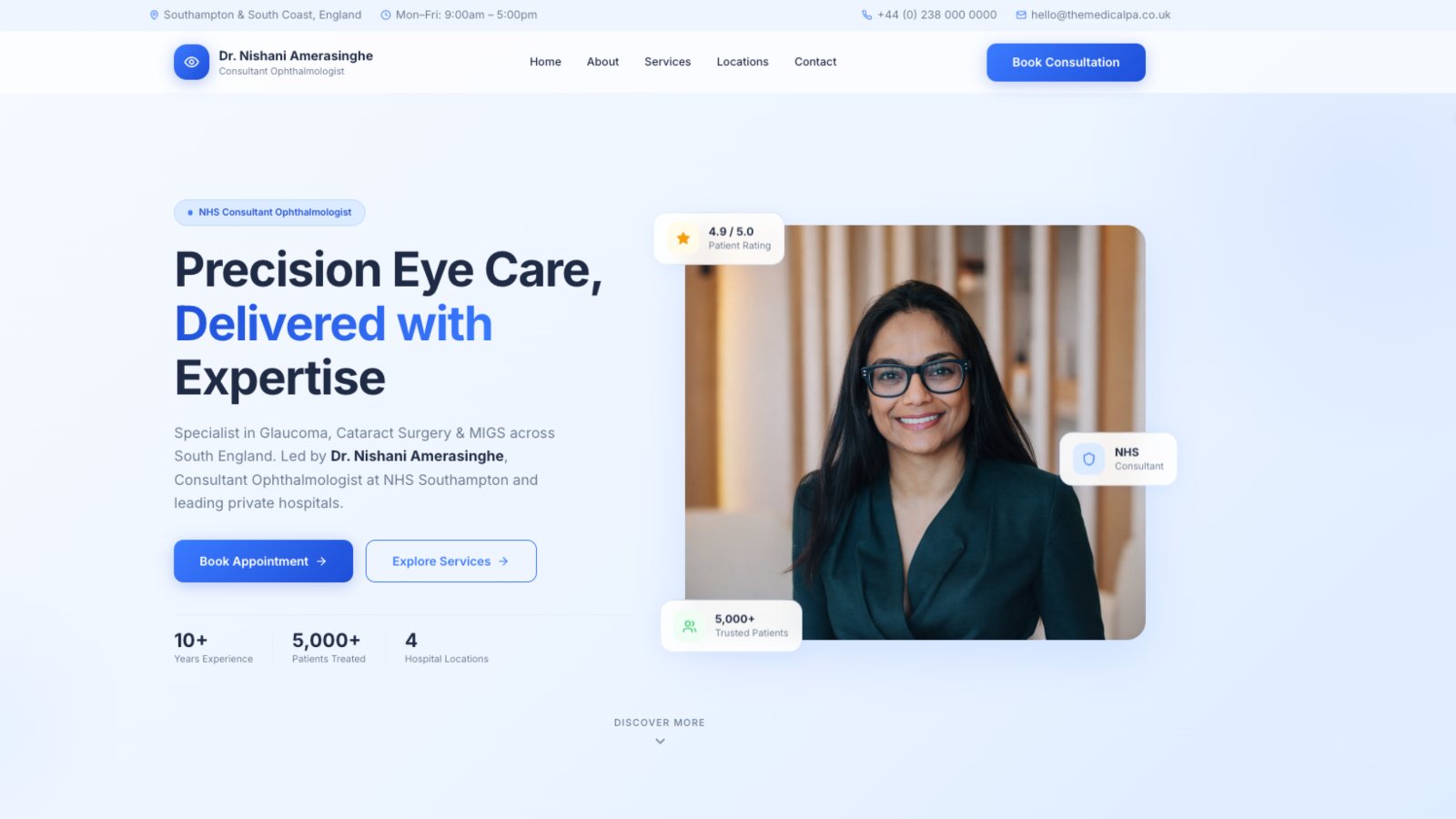 Consultant ophthalmologist website built by OD Socials